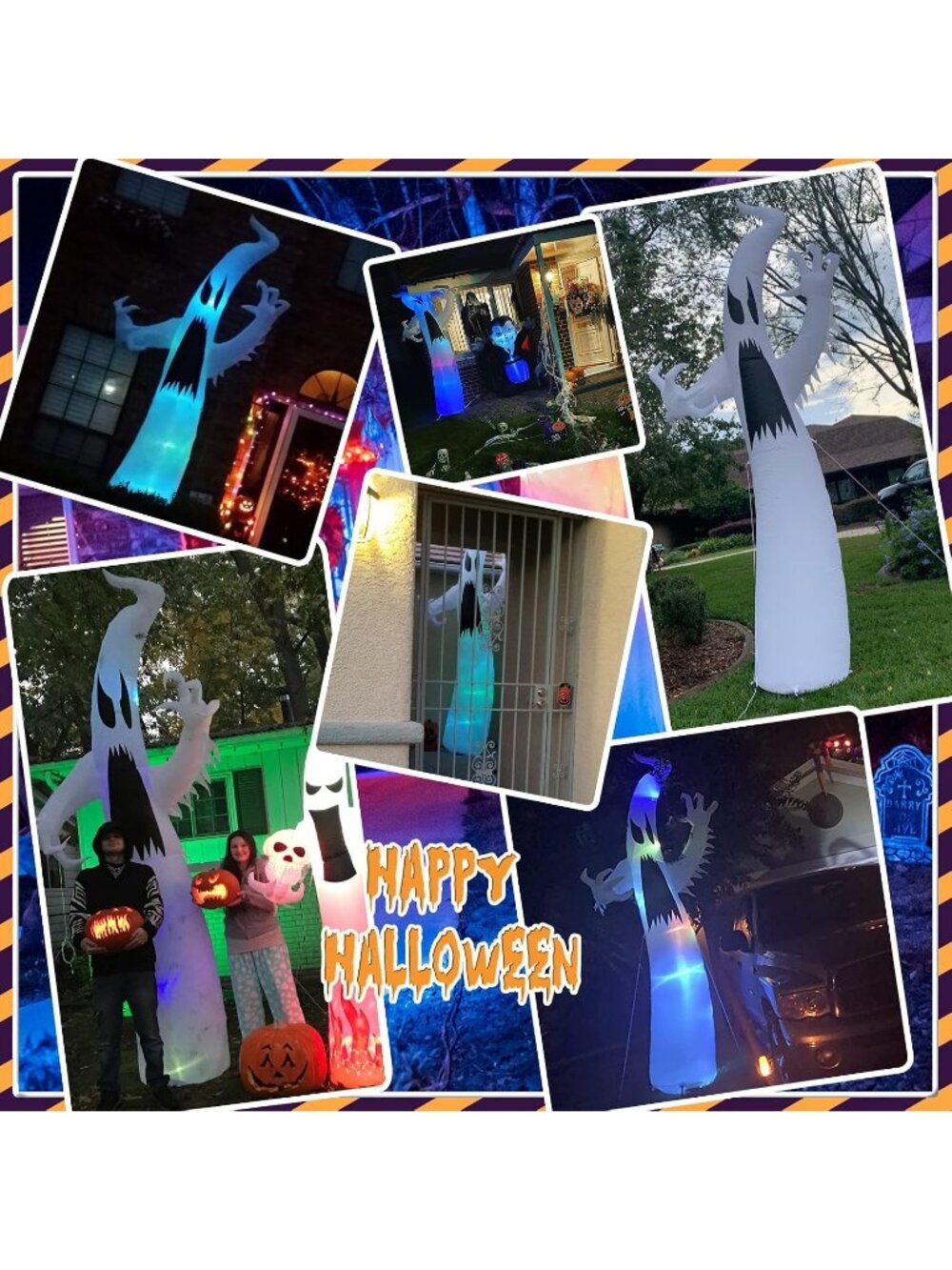 🎃12 Ft Halloween Terrible Ghost lash Color Changing Light Blow Up Outdoor Decor